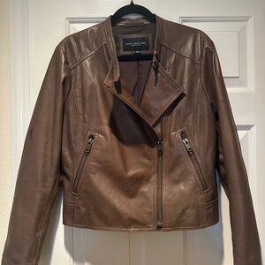 Marc New York Brown Leather Moto Jacket with Asymmetrical Zipper